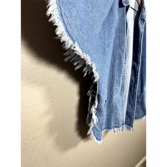 Sundance Oversized Vintage Raw Hem Denim Jean Short Sleeve Cardigan LARGE - Picture 4 of 7